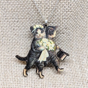 Wedding Cats Necklace / Vintage Cats / Marriage Cats / Wedding Favor / Cat Wedding / Bride Gift / Cat Bride / Cat Groom / Cat Jewelry