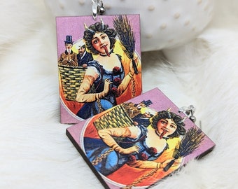 Vintage Krampus Valentine Earrings / Galentine's Day / Sexy Valentine / Creepy Valentine Jewelry / Lady Krampus / Weird Earrings