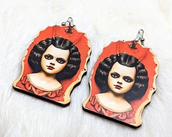 Creepy Girl Earrings / Devil Earrings / Christmas Earrings / Occult Earrings / Red Jewelry / AHS Accessory / Occult Jewelry