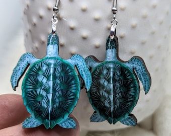 Turtle Earrings / Sea Turtle Jewelry / Laser Cut Wood Earrings / Animal Earrings / Nautical Earrings / Beach Jewelry / Sea Creature