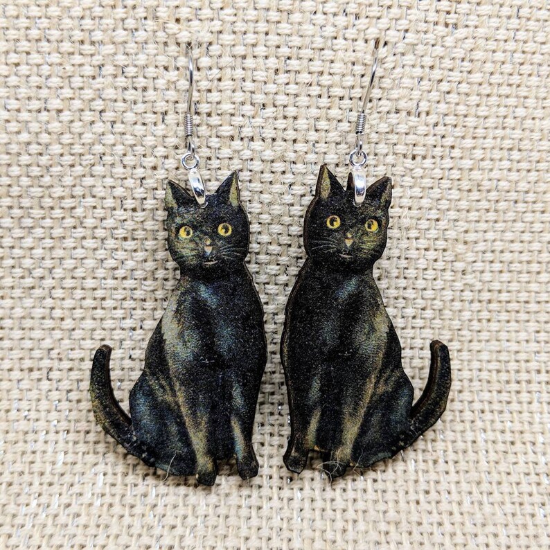 Black Cat Earrings / Kitty Earrings / Cat Gift / Good Luck Earrings / Hypoallergenic / Cat Jewelry / Full Body Cat / Halloween Earrings image 1