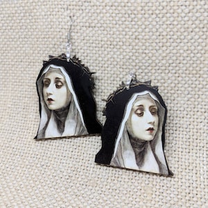 Blessed Virgin Earrings / Vintage Image / Creepy Earrings / Crown of Thorns Earrings / Religious Sinner Earrings / Macabre Jewelry