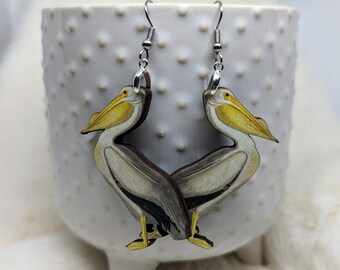 Bird Earrings / Pelican Earrings / Laser Cut Wood Earrings / Animal Earrings / Grumpy Bird Earrings / Bird Jewelry / Put a Bird on It