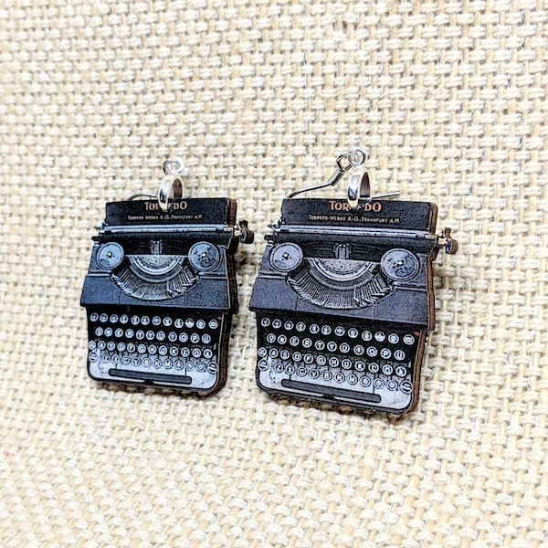 Typewriter Earrings / Typewriter Jewelry / Vintage Typewriter Royal Typewriter / Author Gift / Writer Gift / Laser Cut Wood Earrings