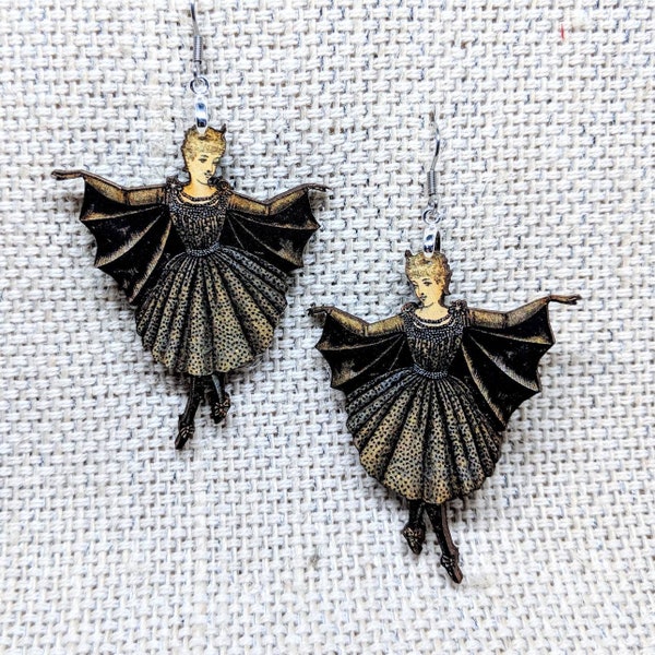 Bat Earrings / Vintage Bat Girl Earrings / Halloween Earrings / Occult Earrings / Bat Jewelry / Bat Accessory / Occult Jewelry / Batgirl