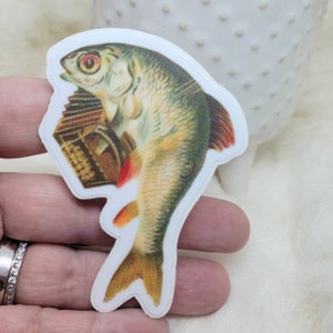 Accordion Fish Sticker / Nautical Sticker / Vinyl Sticker / Vintage Image / Vintage Image Sticker / Laptop Sticker / Musical Fish