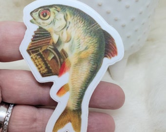 Accordion Fish Sticker / Nautical Sticker / Vinyl Sticker / Vintage Image / Vintage Image Sticker / Laptop Sticker / Musical Fish