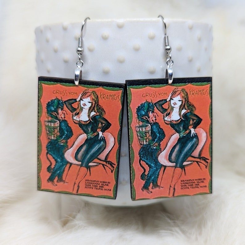 Vintage Valentine Earrings / Galentine's Day Gift / Sexy Valentine / Creepy Valentine Jewelry / Lady Krampus Valentine Gift / Weird Earrings image 4