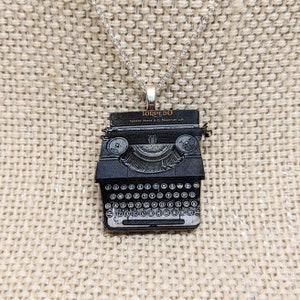 Typewriter Pendant Necklace / Handmade Wood Pendant / Typewriter Jewelry / Vintage Typewriter Royal Typewriter / Author Gift / Writer Gift image 1