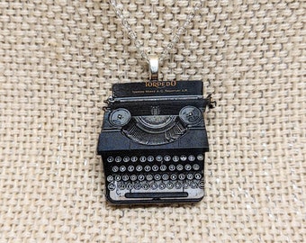 Typewriter Pendant Necklace / Handmade Wood Pendant / Typewriter Jewelry / Vintage Typewriter Royal Typewriter / Author Gift / Writer Gift