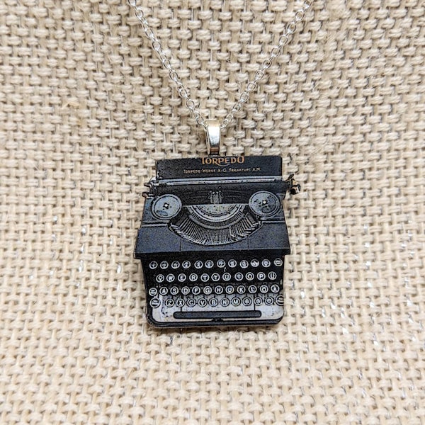 Typewriter Pendant Necklace / Handmade Wood Pendant / Typewriter Jewelry / Vintage Typewriter Royal Typewriter / Author Gift / Writer Gift