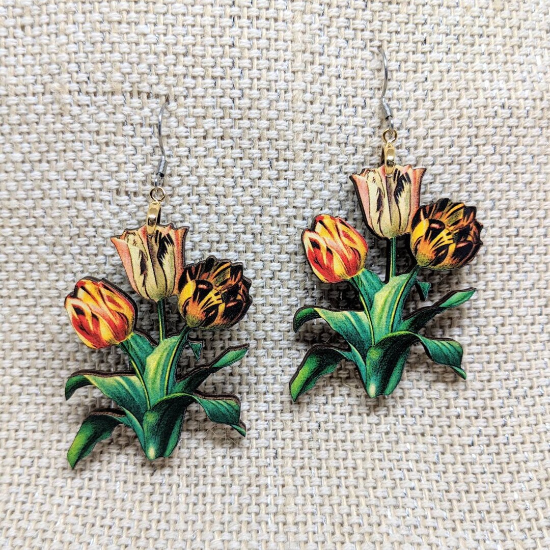 Flower Earrings Flower Bouquet Earrings Spring Earrings Etsy