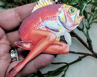 Pink Lady Fish Ornament / Weird Christmas Gift Tag / Single Sided Design 2D Flat / Weirdcore Gift / Creepy Weird Christmas Ornament