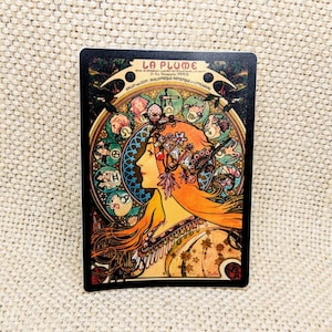 Mucha La Plume Sticker: Vintage Art Nouveau Vinyl Decal