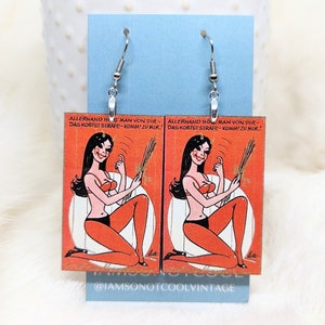Vintage Valentine Earrings / Galentine's Day Gift / Sexy Valentine / Creepy Valentine Jewelry / Lady Krampus Valentine Gift / Weird Earrings image 3