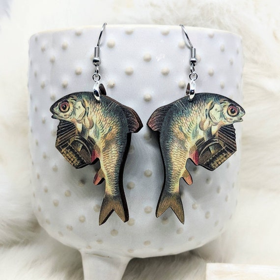 Buy Accordion Fish Earrings / Vintage Image Earrings / Fish Gift