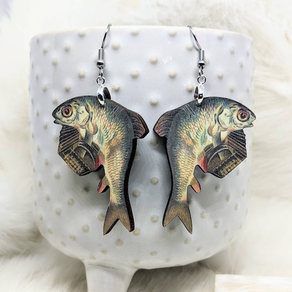 Buy Accordion Fish Earrings / Vintage Image Earrings / Fish Gift