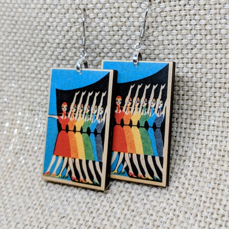 Pride Earrings Rainbow Ladies Vintage Russian Matchbook Cover Wood Earrings Vintage Art Earrings Pop Art LGBT Pride