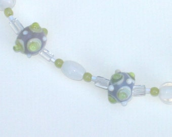 Alien Necklace - Lavender, Green, and Clear Lampworked Glass Beads