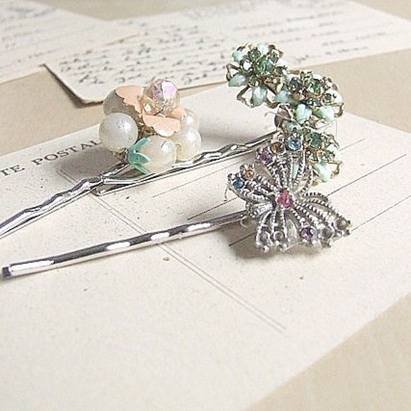 vintage jewelry hair pins, set of three