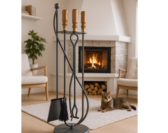 Conjunto de ferramentas para lareira em estilo rústico moderno – 4 peças em aço.