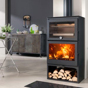 Houtkachel met oven | Vrijstaande houtkachel | Gietijzeren eco-verwarmer voor thuis, in een huisje, buiten het elektriciteitsnet of in een tiny house