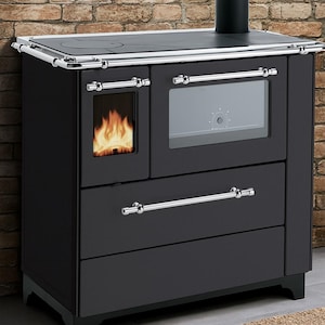 Cocina de leña con horno – Cocina rústica de 5 kW – Esmaltada y acero inoxidable – Cocina de leña ecológica Betty