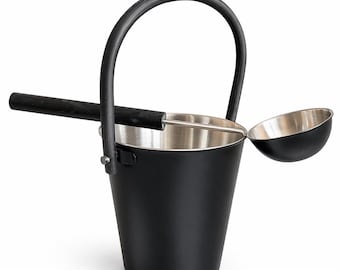 Juego de cubo y cucharón para sauna en color negro – Inserto de acero inoxidable – Accesorios modernos para sauna – Cubo de agua para sauna finlandesa – Juego de sauna de metal negro