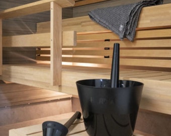 Black Recycled Plastic Sauna Bucket & Ladle Set: Eco-Friendly Spa Gift