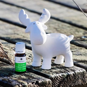 Ceramic Figure Oil Cup Diffuser for Sauna + 10ml 100% Essential Eucalptus Oil | Reindeer Gnome Hedgehog  | Aromatic Sauna Scent Relaxation