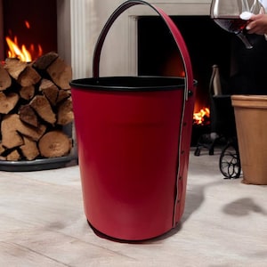 Stylish Firewood Bucket on Wheels with Eco-Leather and Wooden Interior for Fireplace, Home or Patio - Mobile Firewood Storage - Rustic Décor