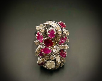 Vintage Diamond and Ruby Floral Ring