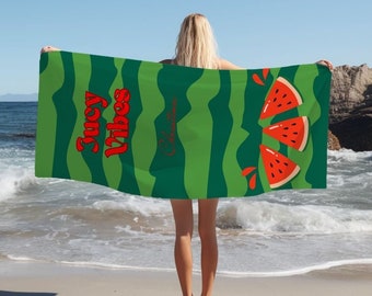 Custom Beach Towel, Personalized Jucy Vibes, Melon, Add Youre Name, Personalized