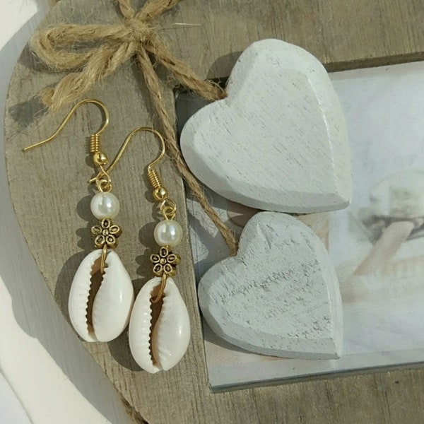 Cowrie Shell Earrings, Seashell Dangle Earrings, Beach Inspired Jewelry, Summer Beach Earrings