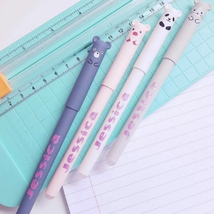 Stylos personnalisés, stylo animal, nom sur le stylo, stylo effaçable, cadeau de sac de fête, stylo étudiant, école de retour, nom d'enfant, stylo gel kawaii, panda, chat