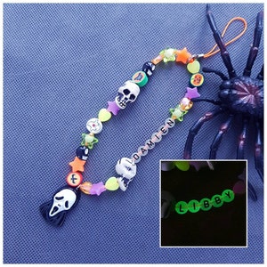 Personalized Spooky Phone Charm: Glow in the Dark Halloween Ghost, Skull