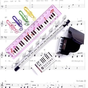 Papelería musical, regalo para profesores de música, regreso a clases, lección de música, lápiz musical, borrador de piano, regla de piano, regalo musical