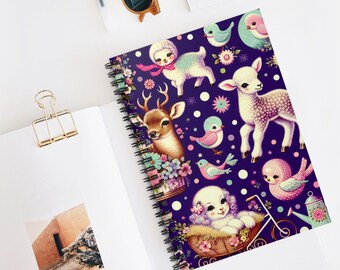 RETRO KITSCH 118-Page Spiral Notebook, Ruled Line Writing Note Book, Cute Kitsch Stationery, 1940s 50s 60s Aesthetic, Daily School Notebook