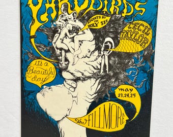 Postal original de Lee Conklin BG-121 de The Yardbirds, Fillmore Auditorium, 1968