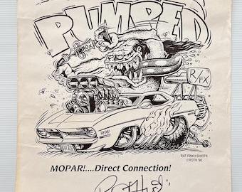 Impression d'art signée Ed Roth Rat Fink 1990 Mopar Direct Connection Hot Rod Kustom Kulture autographe original