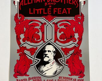 Allman Brothers Little Feat Santa Barbara Bowl 1991 Concert Poster Signed