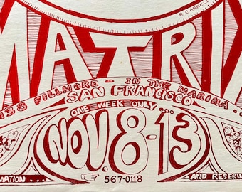 ORIGINAL 1966 Affiche Nick Gravenites Concert psychédélique du Congrès des merveilles de Matrix SF