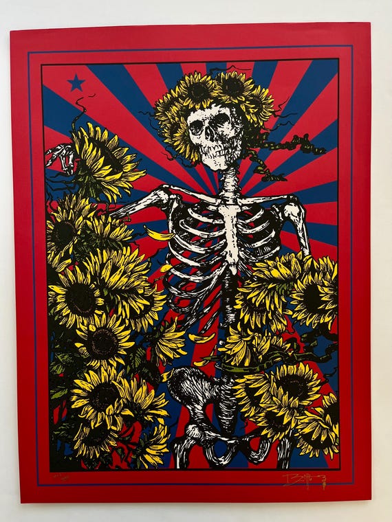 Grateful Dead Bertha Sunflower Poster Richard Biffle Red Edition 