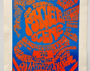 Affiche de concert psychédélique de 1966 Peanut Butter Conspiracy San Francisco Lebo liseron des champs vintage