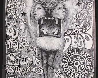 Lee Conklin Grateful Dead Santana Lion's Head 1968 San Francisco BG-134 RP-2 Poster de concert