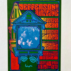 Postal original de Herb Greene, Jim Blashfield, Jefferson Airplane, Grateful Dead, Hollywood Bowl, 1967