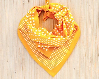 Bandanas for Women, Checked Print, Mens Bandana, Geometric Print Scarf, WIndowpane Pattern, Golden Yellow Scarf, Neckerchief, Made in USA