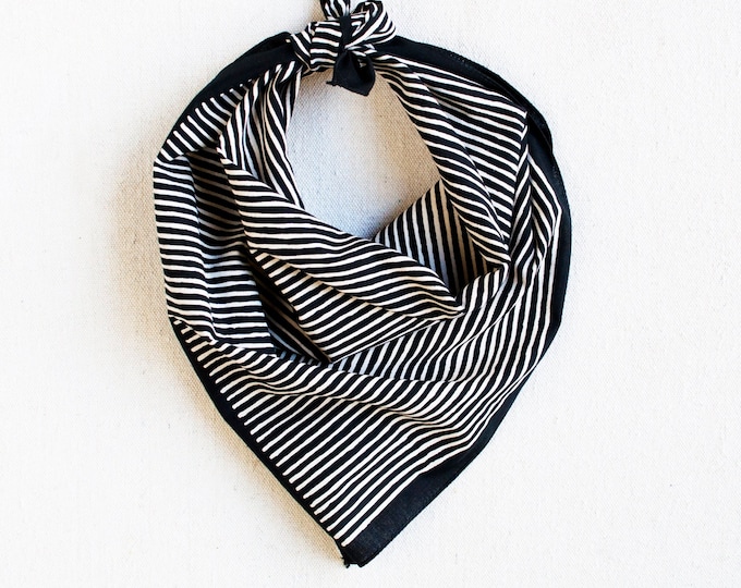 Black Bandana for Men and Women, Striped Scarf, Geometric Print, Made in USA, Gift for Chef, Great Accessory for Hiking, Camping, Biking