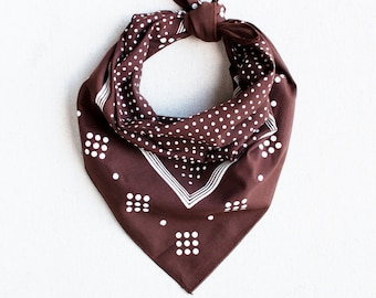 Brown Bandana for Women and Men, Polka Dot Print, Made in USA, Mens Bandana, Brown and White Neckerchief, Workwear Accessory, Cotton Scarf