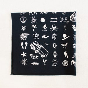 Hand Printed Black Bandana, Big Fun Design, Gift for Gardener, Bandanas for Women and Men, Cotton Scarf, Chef Gifts